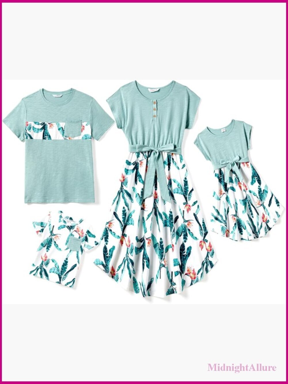 Family Matching Dresses & Tees Set Short Sleeve Midi Dress for Women